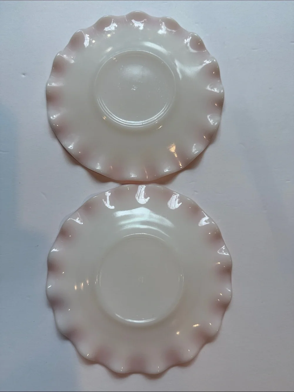 Hazel Atlas White Saucer with Pink Ruffle Edge - Set of 2